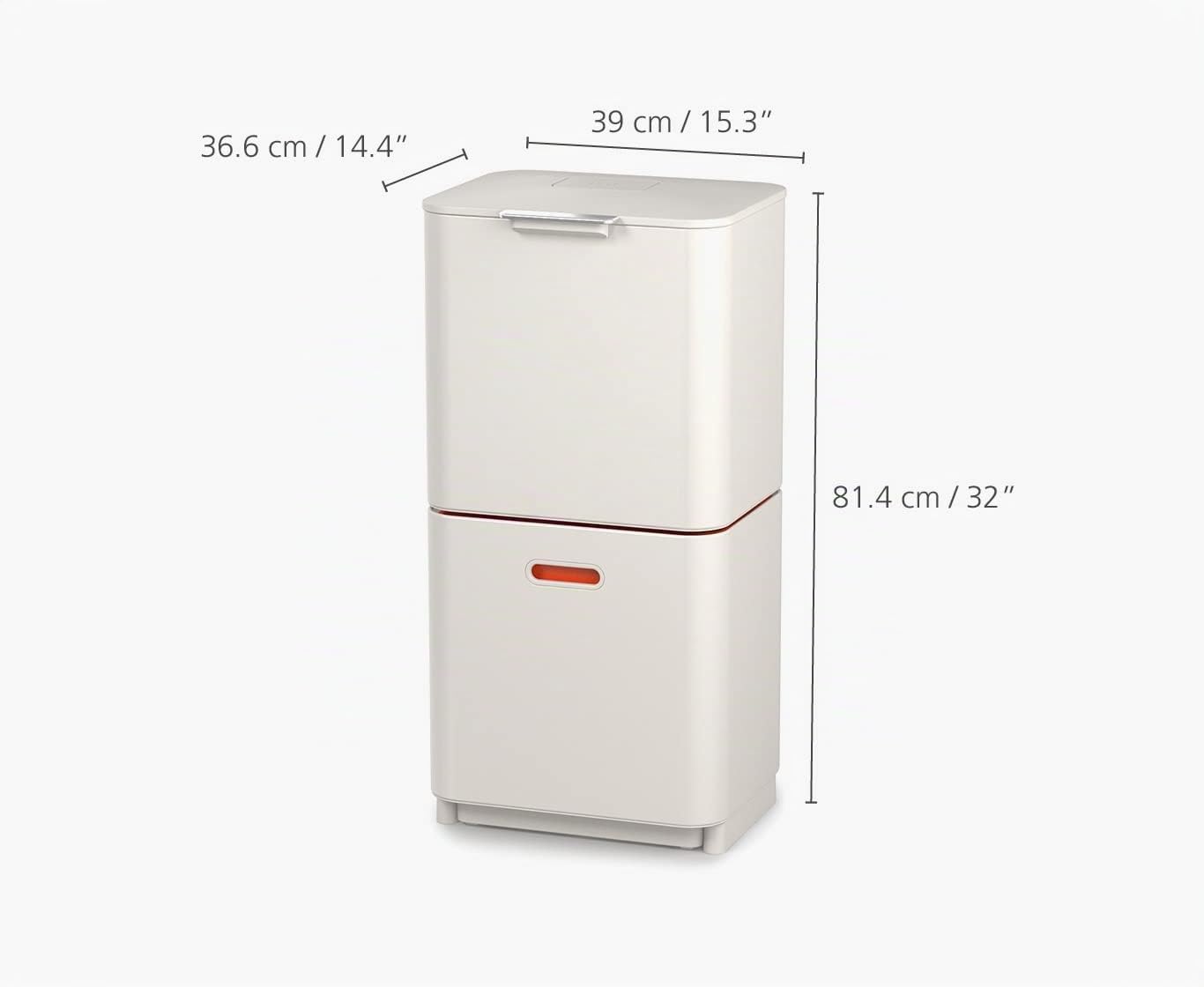 Joseph Joseph Totem Max 60 Abfalltrennsystem - Küchenabfallbehälter mit separater Recyclingeinheit, inkl. Bioabfallbehälter, 60 Liter - Stein, Stone