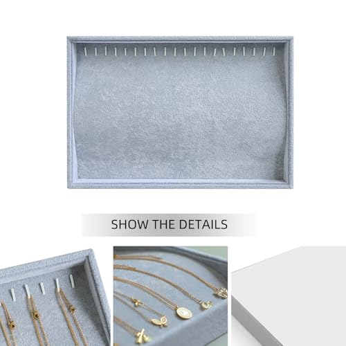Image of Wuligirl Jewelry Tray Velvet Stackable 20 Hooks Necklace Organizer Necklace Storage Display Tray Jewelry Holder Tray Showcase (Necklace)