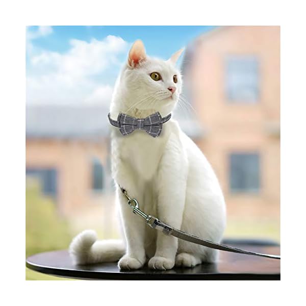 Slson 2 pack breakaway cat collar with bell and bow tie plaid kitten collar for cats and small dogs pets adjustable from 8-11in, black and grey - image 3