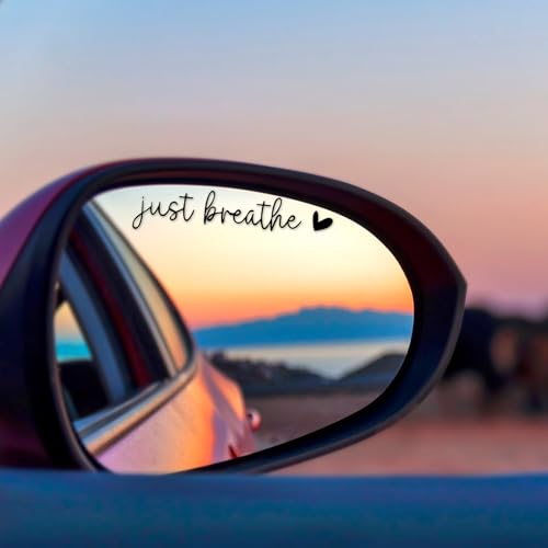 Image of 6pcs Just Breathe Rearview Mirror Decal, Just Breathe Stickers Rear View Mirror Stickers Vinyl Car Vanity Decoration (Black)