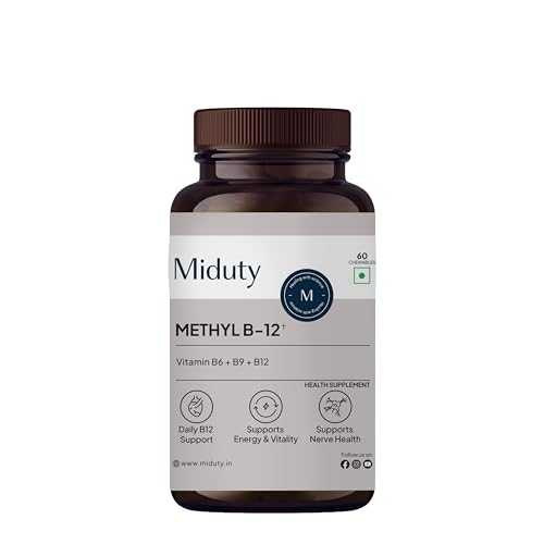 Image of Miduty Vitamin B12 Supplement - Bioactive B-Complex with B6, B9, B12 - Daily Energy Support - Triple Formula for Mood, Brain & Nerve Support - Fast Absorbing Chewable - 60 Veg Tablets