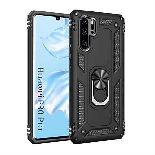Cover per Huawei P30 Pro/Huawei P30 Pro New Edition, Custodia 2in1 Dual Layer Ibrida Morbida TPU Full Body Protezione Anti-Shock Back Armor, con 360° Magnetica Supporto, Nero