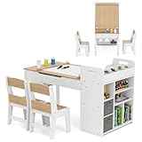 FANTASK Kindertisch mit Stauraum, 3 in 1 Kindersitzgruppe mit 2 Stühlen, Basteltisch Kinder,...
