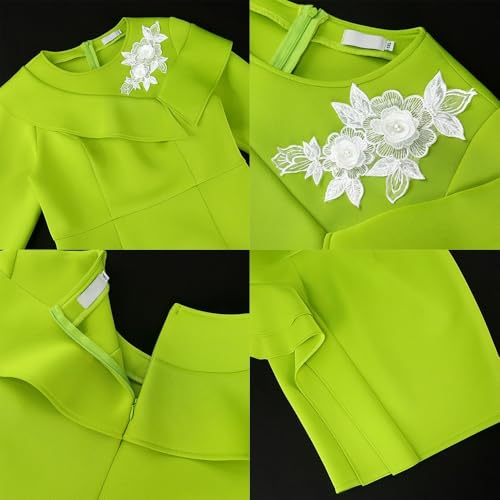 Women's Fashion Floral Applique Business Work Dress Elegant Round Neck Long Sleeve Ruffle Bodycon Midi Pencil Dress4
