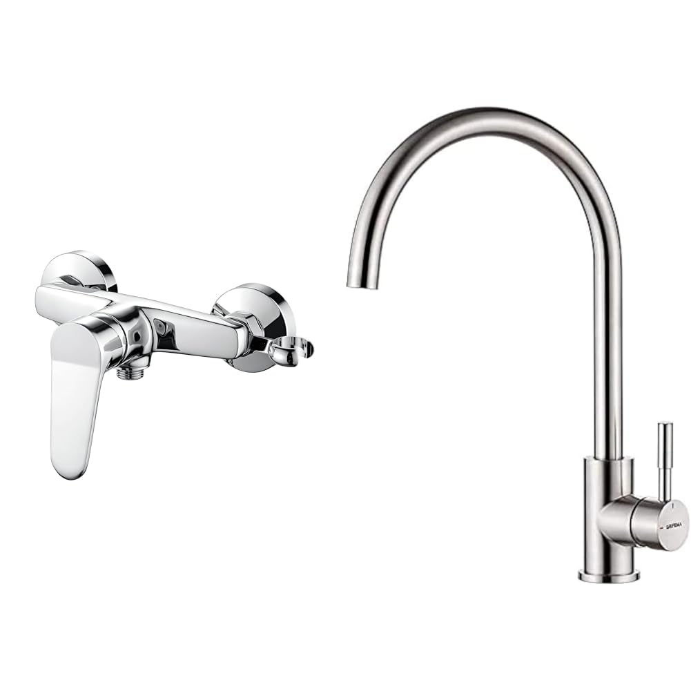 Ibergrif Mitigeur Douche Avec Douchette Et Flexible De Douche (1.5m) Support - Robinet Douche Avec Distance De Trou Réglable, Mitigeur Bain Douche Mural Economie D'eau, Laiton, Mat, Noir