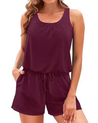 Image of Tempt Me Romper One Piece Swimsuits with Short - Women Boyleg with Pockets Modest Bathing Suit 2025 Swimwear