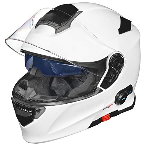 RS-983 Bluetooth Klapphelm Motorradhelm Conzept Motorrad Modular Helm rueger, Farbe:Matt Weiß, Größe:XL (61-62)