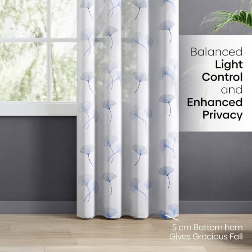 Image of haus & kinder Curtains 7 feet Long | Embroidery Sheer Curtains 7 Feet Long Pack of 1 | Door Curtains 7 feet Light-Filtering & Breathable Sheer Curtains (Ginkgo Grace Blue, 114x213cm)