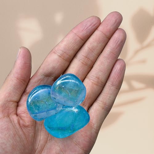 Image of Crystal Heaven Certified Aqua Aura Quartz Healing Tumbled Stone,Natural Polished Crystals For Diy Crafts,Manifestation,Meditation,Pooja Feng Shui And Reiki Healing(30 Grams)