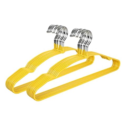 TOPIA HANGER Non-Slip Plastic Hanger, Adult Space Saving Metal & Plastic Coating Clothes Hangers, Laundry Plastic & Metal Hangers, Yellow Coat Hangers 20 Pack,CT12Y Cover