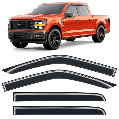 Image of Extra-Thick Window Rain Guards Fit for Ford F150 2015-2026 SuperCrew & 2017-2026 Raptor /F-250 /F-350 /F-450 /F-550 Super Duty SuperCrew Full Size Window Deflectors Window Vent Visors Shades