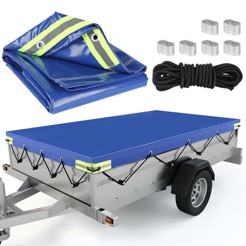 DBREAKS Eindicken Anhängerplane Flachplane 140 * 115 * 8cm, wasserdichte & Reißfeste Anhänger-Abdeckung mit 6m Planenseil, Randverstärkte Anhänger Abdeckplane, für viele 134x108cm/350kg/750kg Hänger