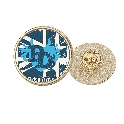 Broche ronde métal doré graffiti bleu denim division contre les vêtements ternes