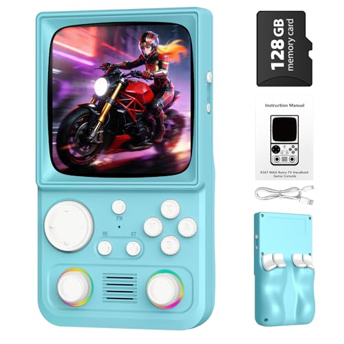 Image of R36TMAX Upgraded Retro Handheld Game Console with 4000mAh Battery, 4.0'' IPS Screen, Retro Gaming Console with Portable Case, Supports WiFi Networked Fighting and OTG (128GB Blue)