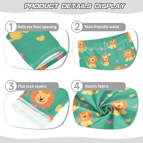 Cute Lion Heart Green Girls Leggings Soft Stretch Workout Yoga Dance Pants for Kids Casual Tights3