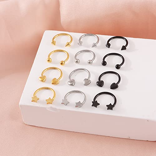 Sonnyx 12 Pcs 16G Septum Rings For Women Men Stainless Steel Internally Threaded Horseshoe Septum Hoop Helix Daith Cartilage Tragus Earrings Piercing Jewelry #TOP1