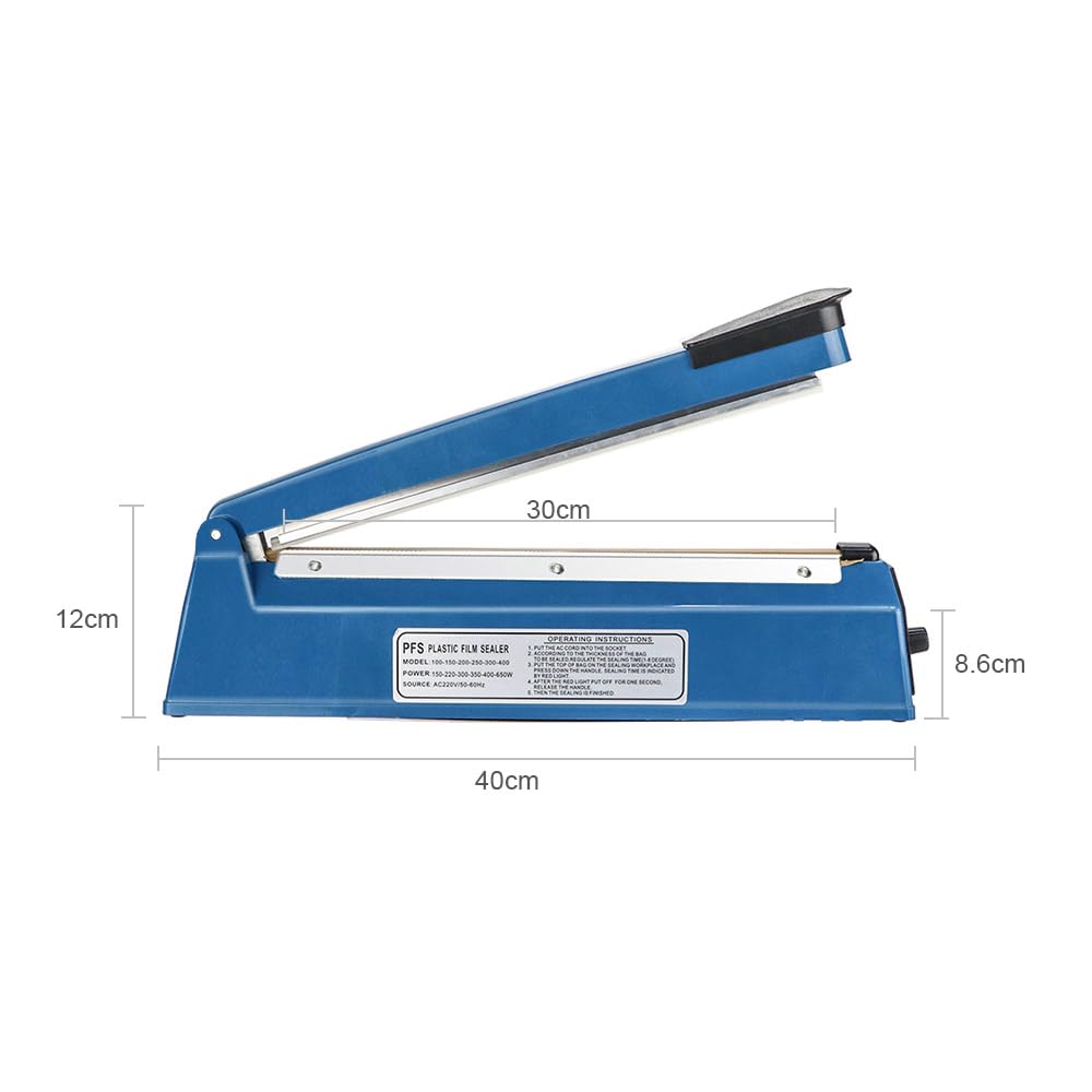 Heat Sealer Impulse Sealing Machine, Plastic Bag Sealer with 2 Spare Heating Wires and Teflon Strips, 300mm Seal Length 2mm Seal Width - Image 3