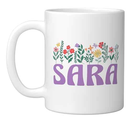 Wildflower Floral SARA First Name Mother's Day Women Ceramic Mug, White