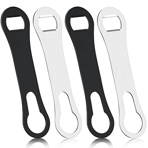 Abrebotellas y Removedor de Boquilla de Vertido Llave de Bar de Acero Inoxidable para Camareros Abridor de Llaves de Velocidad de Hueso de Perro Plano de Metal, Negro, Plata (4 Piezas) Cover