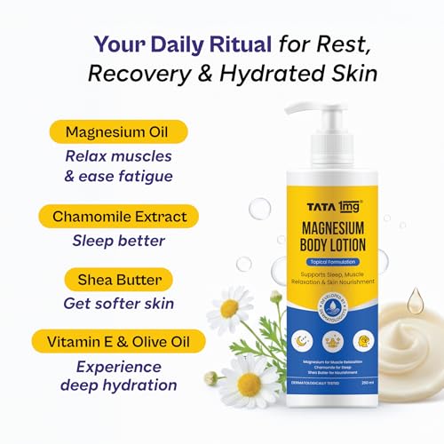 Image of Tata 1mg Magnesium Body Lotion | Topical Body Lotion for Sleep, Muscle Relaxation & Recovery | Enriched with Chamomile, Shea Butter & Vitamin E | Dermatologically Tested | 250ml