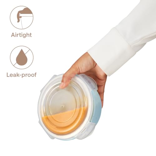 Image of Borosil 400 ml Blue Food Storage Container with Air Tight Lid | Round Shape Borosilicate Glass Organiser | Microwave & Dishwasher Safe | For Fridge, Kitchen Storage