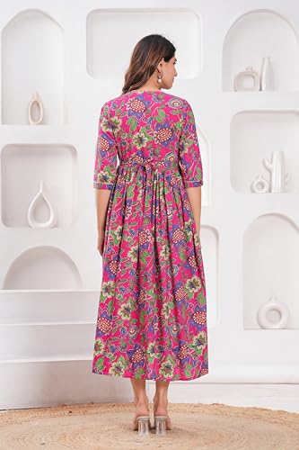 Image of Women's Feeding Kurta Cotton | Floral Anarkali Pregnancy Kurta with Nursing Zipper | Pre & Post Partum | Maternity Dresses | Mom to Be Gift