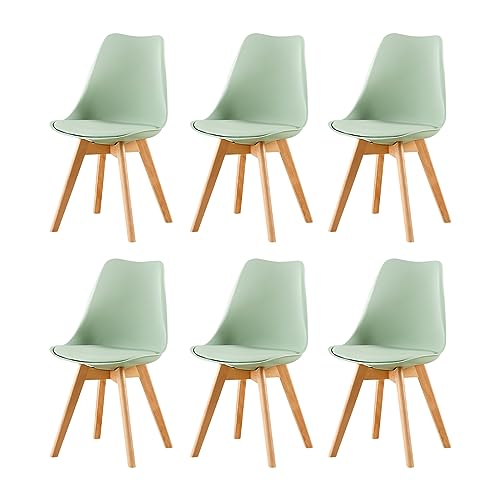 EGGREE Pack de 6 Sillas Comedor, Sillas de Cocina Nórdico con Asiento Tapizado y Las piernas de Madera de Haya Maciza - Verde Helado