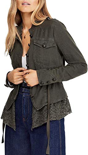 Free People Emilia Lace Trim Tie Waist Jacket (Medium)