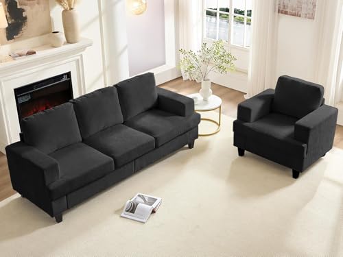 Image of Mjkone 2 Piece Living Room Sofa Set, 3 Seater Sectional Sofa Couch and Chair Sets, 82 inch Width Chenille Sectional Couch Furniture Sets, Modular Sofas Couches for Living Room Home Office, Dark Grey