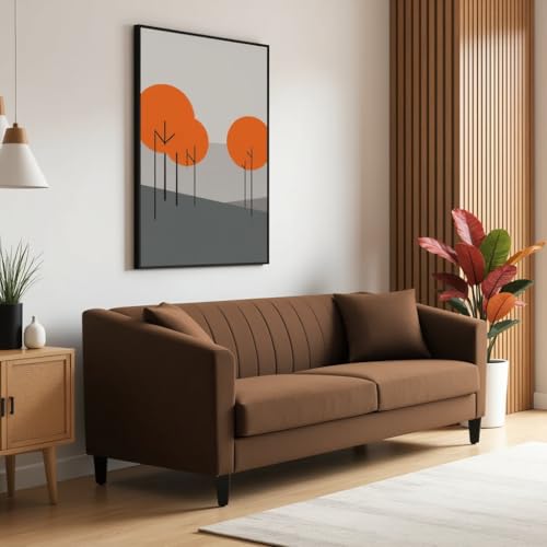 Image of Avion Natalia 3 Seater Velvet Sofa for Living Room|Brown| Luxury Plush Fabric Couch, Modern Comfortable Upholstered Sofa, Premium Home Furniture Lounge Seating