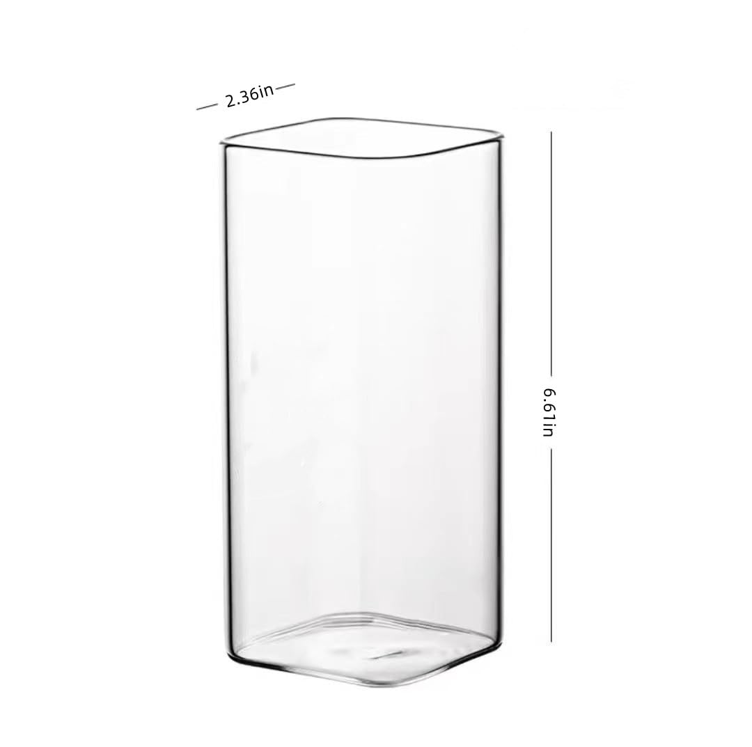 ADESUGATA 500ml Drinking Glasses, Thin Square Set of 4, Elegant Bar Glasses for Water, Juice, Beer, Drinks, Cocktails and Mixed Drinks