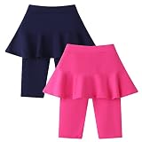 Edlike Girls Knee-Length Leggings with Skirt 2 Pack Summer Stretchy Athletic Pants for Girl Sapphire