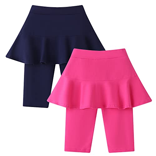 Edlike Girls Knee-Length Leggings With Skirt 2 Pack Summer Stretchy Athletic Pants For Girl Sapphire Blue Rose Red For 5 Years #TOP4