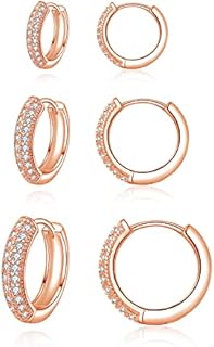 Cangall Hoop Earrings for Women, 925 Sterling Silver Hoop Earrings with AAA Cubic Zircon, Small Unisex Huggie Sleeper Cartilage Silver Rose Gold Gold Hoop Earrings with Gift Box (10/12 / 14mm)