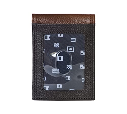 Nautica Men's Pebble Two-Tone Front Pocket Leather Wallet And Money Clip With 6 Slots, Rfid Protection, And Id Window, Black/Cognac #TOP1
