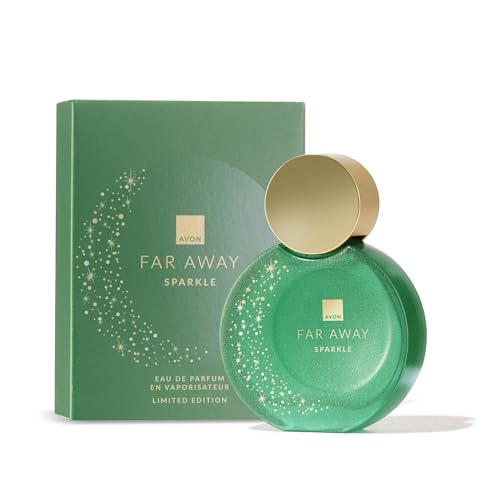 AVON Far Away Sparkle Eau de Parfum | Perfume de Mujer de Larga Duración | Fragancia Gourmand, Afrutada y Femenina con Melocotón, Jazmín y Praliné Caramelizado | 50 ml