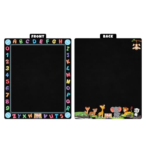 Image of TOKYODO Pre-Printed Rewriting Slates Chalk Board for Kids, Double Sided Writing Learning Black Board, with 4 Letter Spelling Cards (Pack of 4, Zoo)