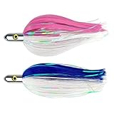 OCEAN CAT 7 inches Ilander Style Saltwater Trolling Lure, Ilander Tracker Fishing Lures with Flashers, for Sailfish, Dolphin, Mackerel, Wahoo and More (7'-2 PCS(Pink+Blue))