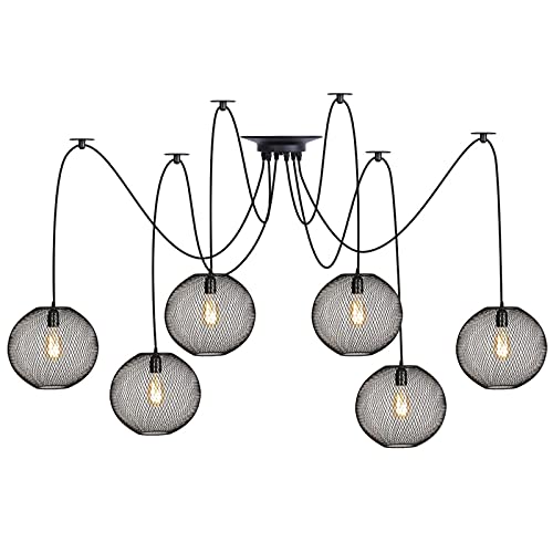 Lampe araignée de plafond réglable à 6 lumières lustre industriel vintage noir HNVBDOPAE