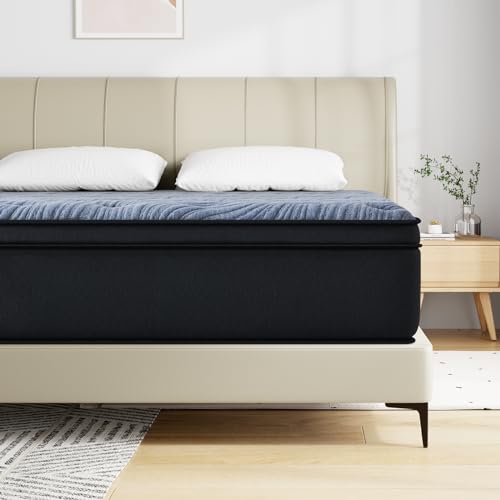 12 Inch King Size Spring Mattress with Gel Memory Foams,Motion Isolation Individually Wrapped Pocket Coils, Pressure Relief,Back Pain Relief& Cooling Bed, Medium