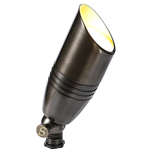 Saga Solid Brass Low Voltage Landscape Spotlight Directional Spot Up Light In Antique Brass Finish With Ground Spike And Waterproof Grease Cap Wire Connectors (2 Set) #TOP3