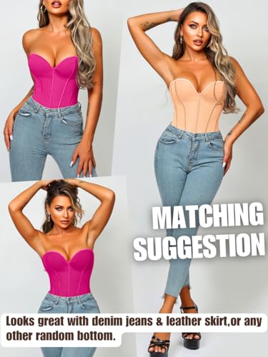 Image of ChiaoLezhee Heart Corset Top For Women, Sexy Concert Outfits Going Out, Strapless Crop Top, Overbust Bustier
