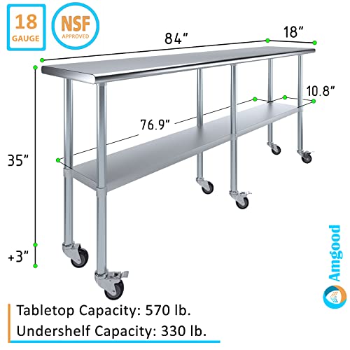 Image of AmGood 84 inch Long x 18 inch Deep Stainless Steel Table with Casters