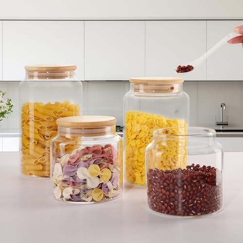 INCETUE Vorratsdosen Glas mit Deckel, 480ML Vorratsgläser mit Luftdicht Bambusdeckel, Deko Küche Glasbehälter für Müsli, Pasta, Nudeln, Mehl, Kaffeebohnen, Overnight Oats - Klein