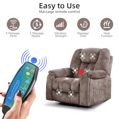 EBELLO 3 Pieces Recliner Sofa Furniture Set, Manual Recliner Chair with Massage and Heat, Loveseat and 3 Seat Reclining Couch Set for Living Room, Light Brown - Thumbnail 5