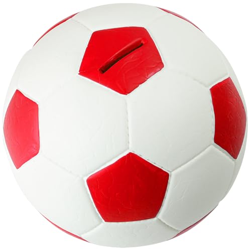 HMF 4790-03 Tirelire Football Aspect Cuir 15 cm de diamètre, Rouge Blanc