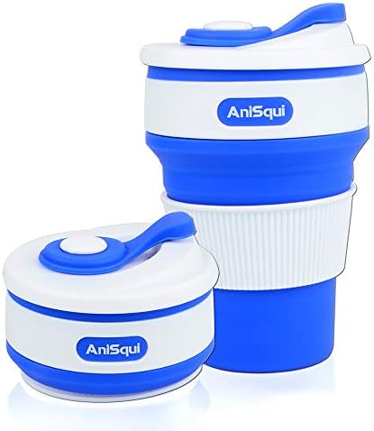 Collapsible Coffee Cup Silicone with Lids (12oz 350ml, BPA Free Eco Reusable Coffee Cup), Portable Coffee Cup, Foldable Coffee Mugs Collapsible Fits in Your Pocket by AniSqui (Gray)