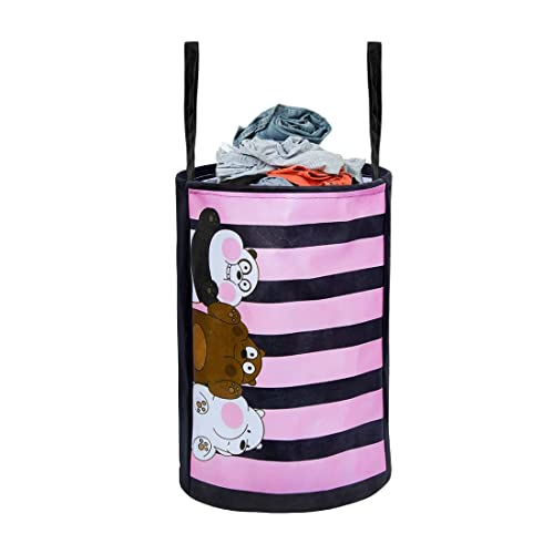 Image of PrettyKrafts 45L Non Woven Panda Printed Round Foldable Large Laundry Bag /Basket with Handles, Freestanding Clothes Storage Organizer for Bedroom, Bathroom (37x 37x45cm, Multicolour, Set of 1)