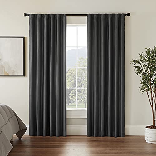 Eclipse Fresno Modern Blackout Thermal Rod Pocket Window Curtain For Bedroom (1 Panel), 52 In X 63 In, Charcoal #TOP1