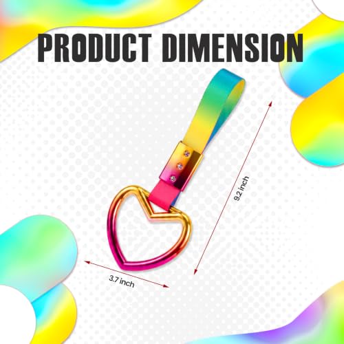 Image of 2PCS Heart Shaped Car Handle Straps, Rear Bumper Warning Keychain Ring for Car Exterior Accessories (Chrome Rainbow Heart - Rainbow)